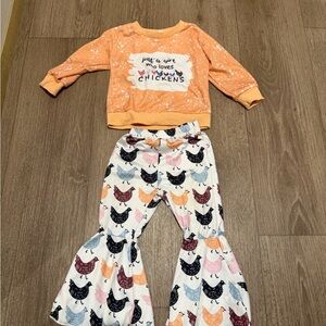 Orange Chicken Print Outfit for Kids